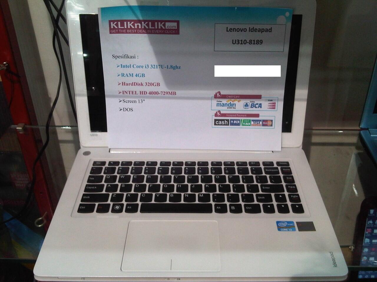 ◄-۩-Lenovo Ideapad U310-8189(3217U/4/320/Dos)Klik n Klik BEC Bandung-۩-►