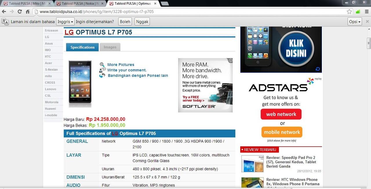 harga fantastik HP LG di tabloid Puls* online di penutup tahun 2012