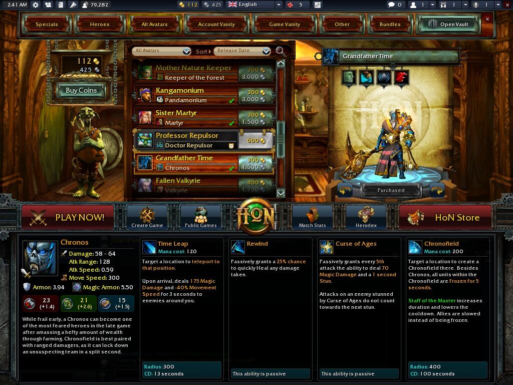 WTS ID GARENA HON HERO + AVATAR + TAUNT