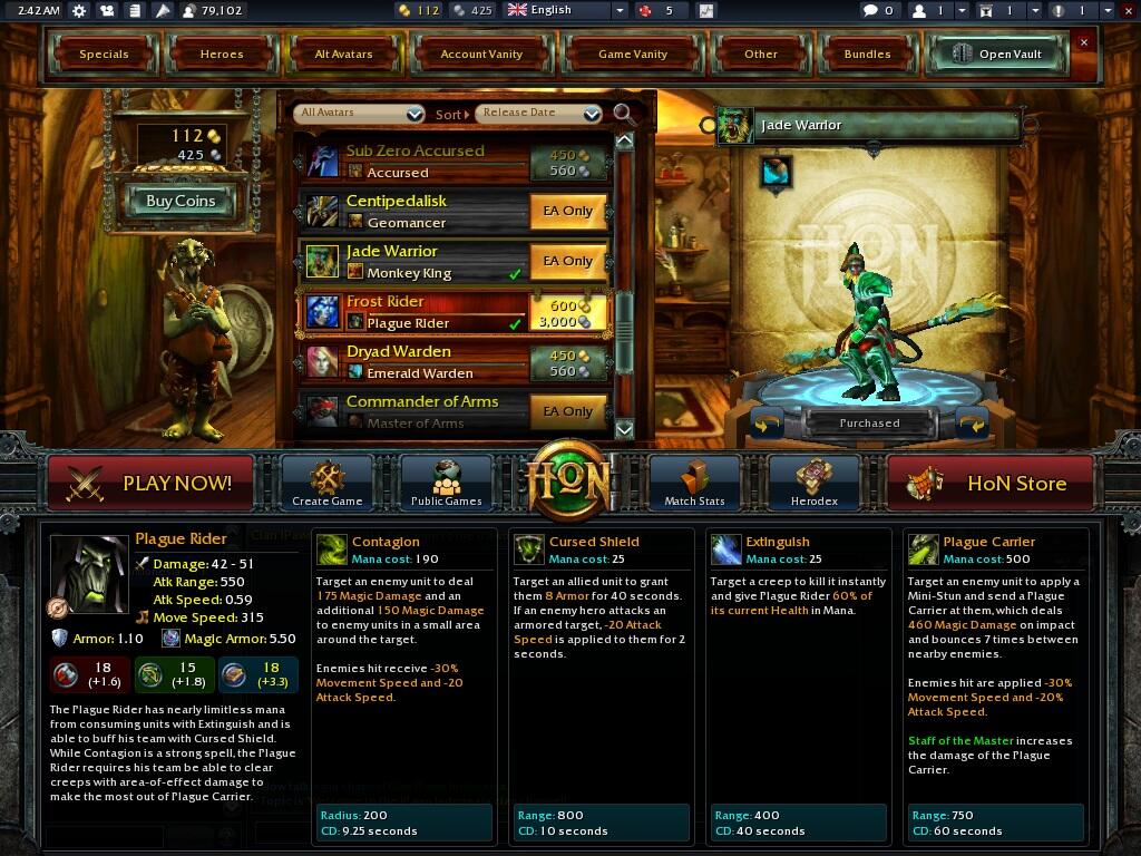 WTS ID GARENA HON HERO + AVATAR + TAUNT