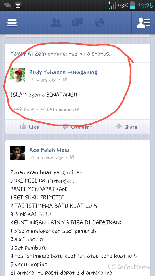 Ada orang ngajak perang nih FB.(sara)