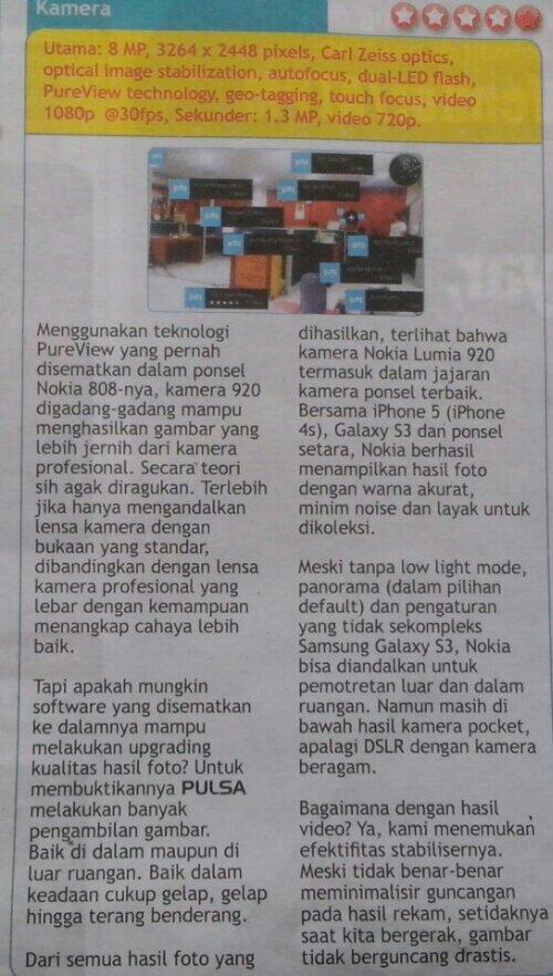 Tabloid Pulsa: Kamera Nokia Lumia 920 Pureview “Cuma” Sekelas iPhone 5 dan SGS3