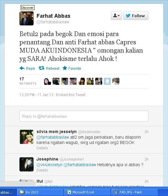 Ahok Tanggapi Dingin Kicauan SARA Farhat Abbas di Twitter