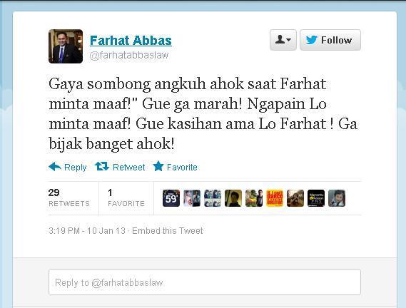 Ahok Tanggapi Dingin Kicauan SARA Farhat Abbas di Twitter