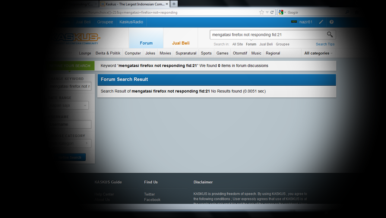 Mengatasi Firefox Not Responding/Crash