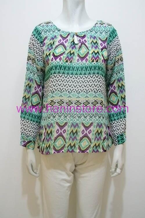 B1488 Blus Sifon Corak-Busana Muslim Terbaru HaninStore.com
