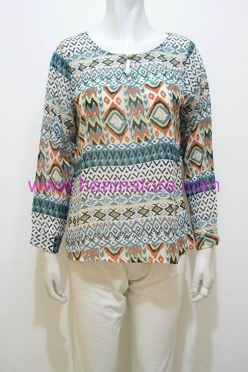B1488 Blus Sifon Corak-Busana Muslim Terbaru HaninStore.com