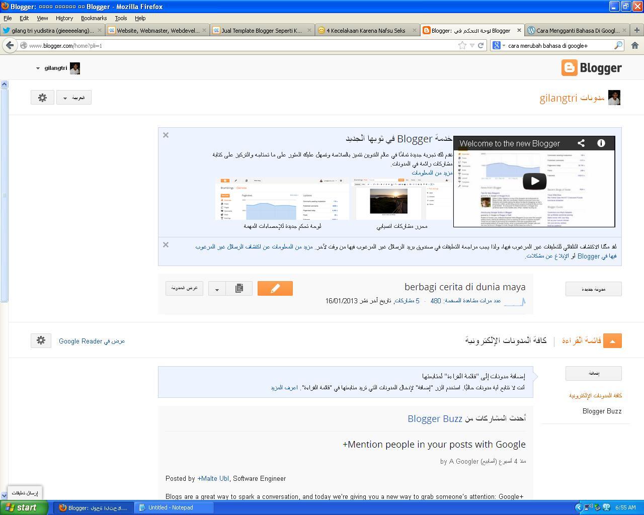 (help me)akun blogger tiba tiba berubah jadi bahasa arab