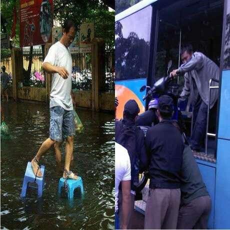 Cara Kreatif &amp; Nekat Warga Jakarta Tembus Banjir UPDATE.