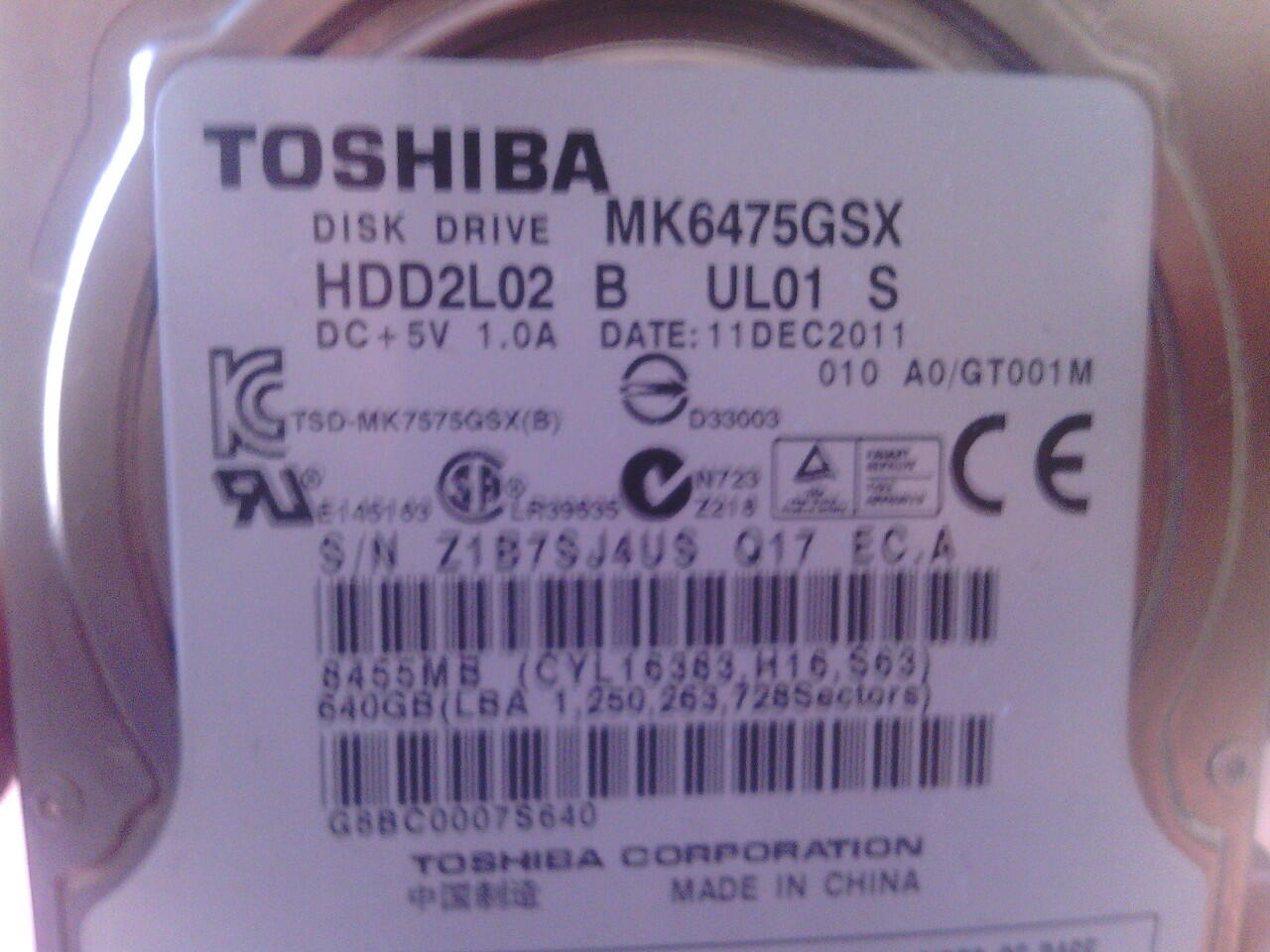 HDD Laptop 640 GB Merk Toshiba Sata ( Kota Medan )