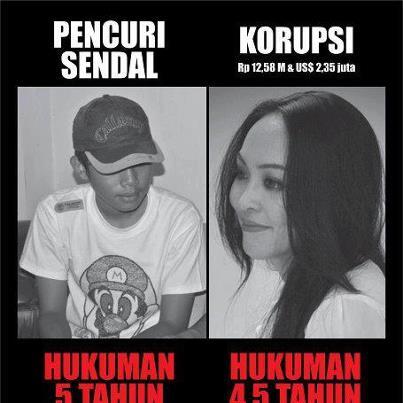 nyuri sendal vs korupsi 2m hukuman hampir sama