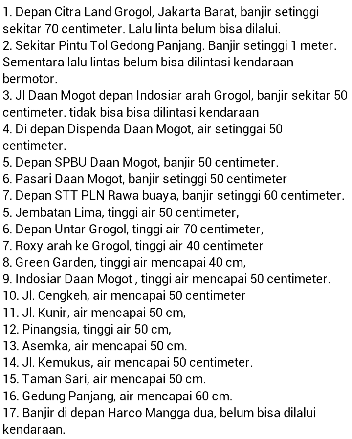 &#91;PENTING!!!&#93; Daftar Jalan Ibukota yang Masih Tergenang