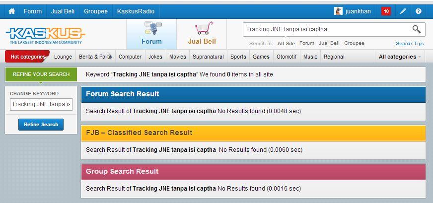 Tracking JNE tanpa isi captha 