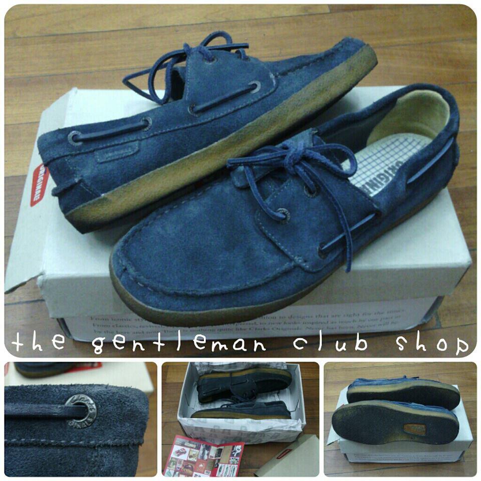 clarks originals boat shoes blue suede good condition lengkap kemasan