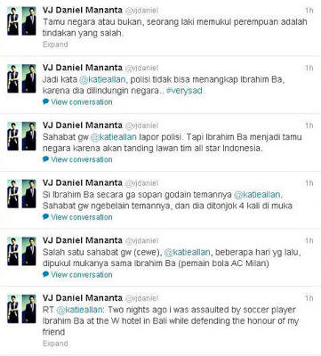 Ibrahim Ba memukul teman VJ Daniel Mananta.