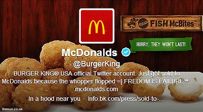 Akun Twitter Burger King 'diretas' dengan logo McDonalds