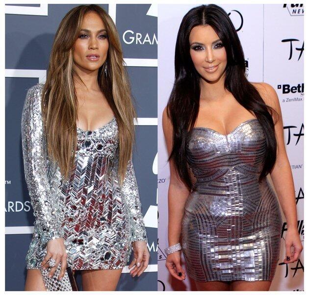 Foto Kemiripan Gaya : Jennifer Lopez dan Kim Kardashian