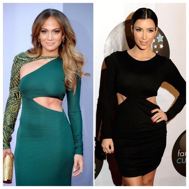 Foto Kemiripan Gaya : Jennifer Lopez dan Kim Kardashian