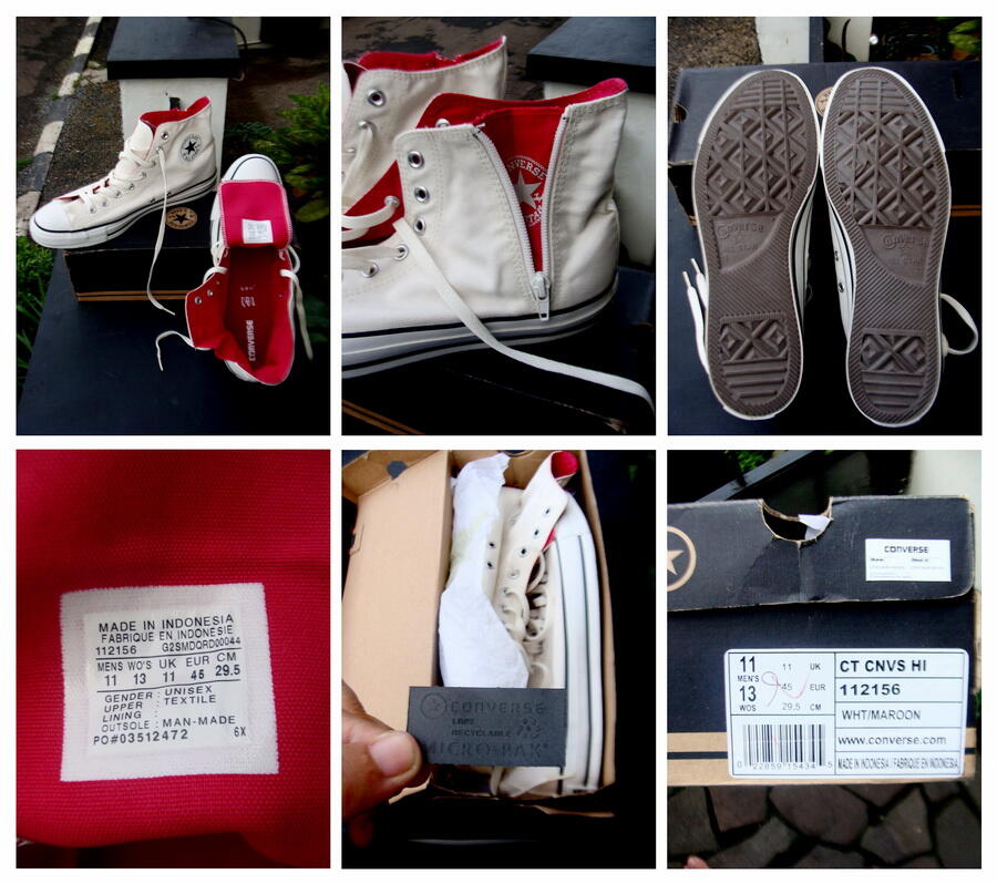 CONVERSE Hi Zipped, White Cream/ Maroon, Sz. 11/45 (New & Original)