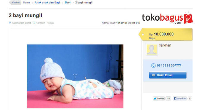 Miris, Bayi kok di perjual belikan lewat Toko Bagu.com