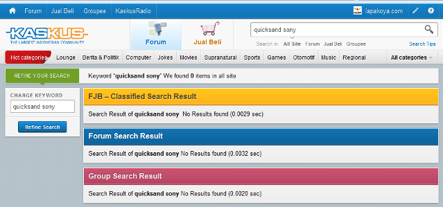 Susah mencari barang di FJB? Inilah Alasan Search Kaskus Error Eror menurut Lapakoya