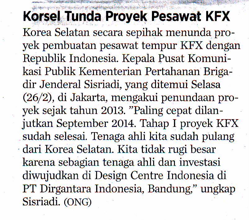 BERITA DUKA:KORSEL MENUNDA KFX-IFX secara sepihak