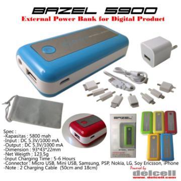 (JUAL) Powerbank Bazel delcell 5800mAh+chargeran+sarungnya