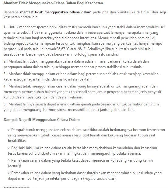 Manfaat tidak menggunakan celana dalam bagi kesehatan ( bonus pic BB++)