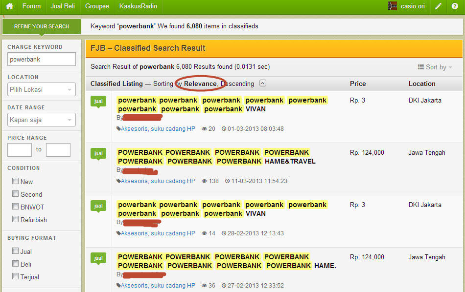 Kurang Setuju Defaul Pencarian Index di Kaskus Berdasarkan Relevance