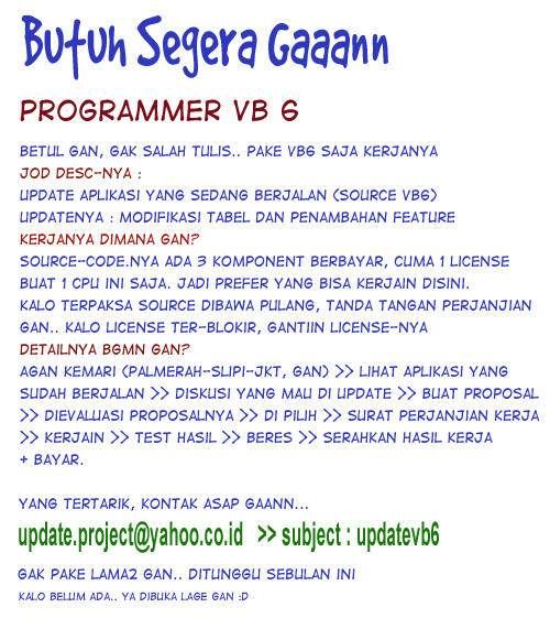 LOKER PROYEK BUAT PROGRAMMER VB GANNN