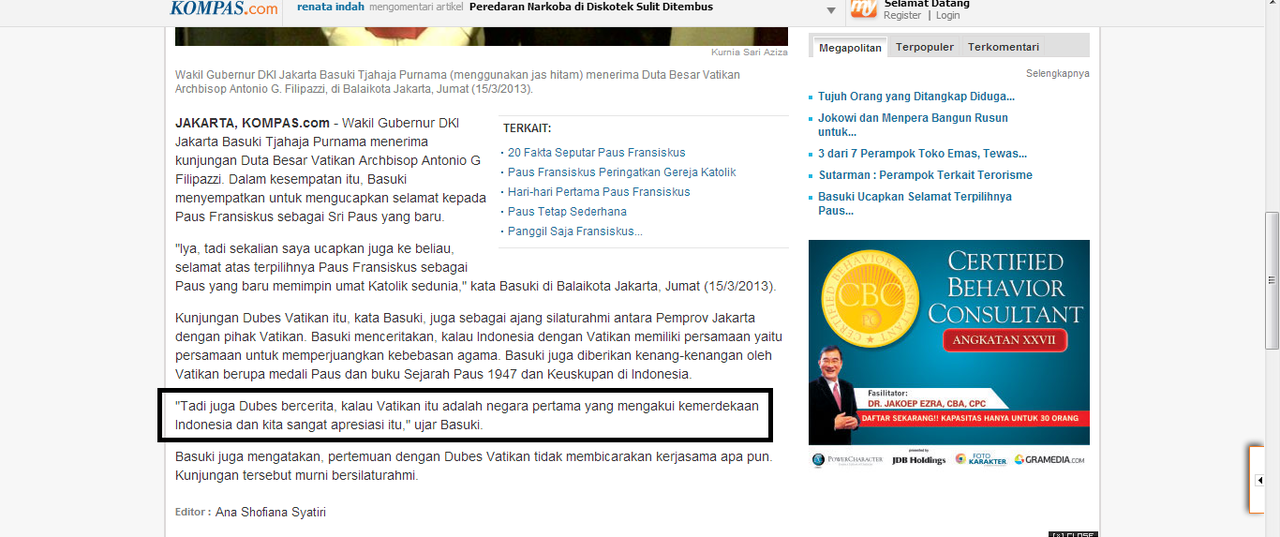 Pak Wagub Basuki lagi lupa sejarah, kata Pak Karno, JASMERAH...