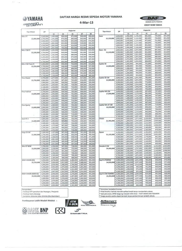 JUAL SEMUA JENIS MOTOR YAMAHA DEALER RESMI BSM