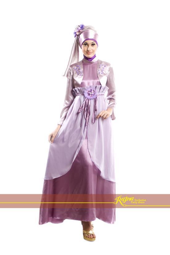 Gamis pesta Rajna elegan high quality bahan satin + sifon
