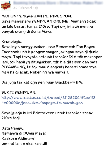 Surat Terbuka Untuk Rina Sutrisnawati (Nama Rekening Penipu).
