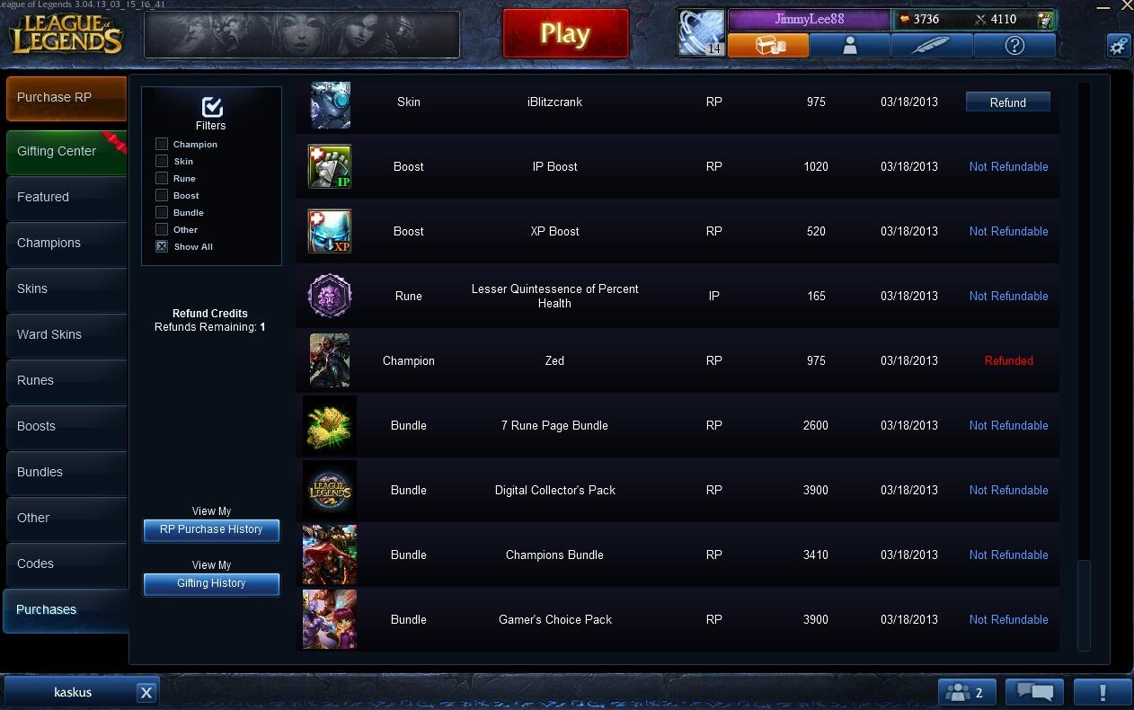 WTS ID League Of Legends Server NA.. FULL CASH