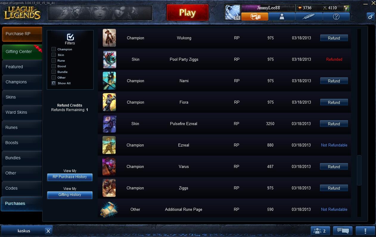 WTS ID League Of Legends Server NA.. FULL CASH