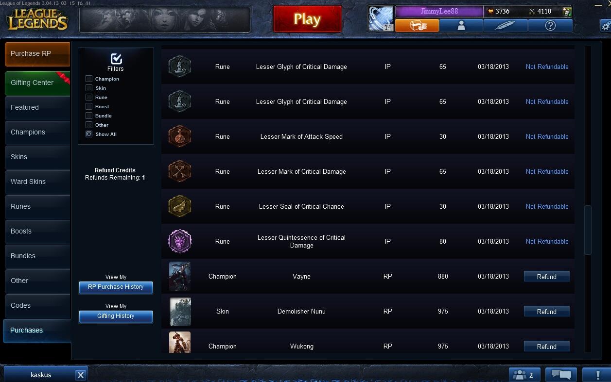 WTS ID League Of Legends Server NA.. FULL CASH