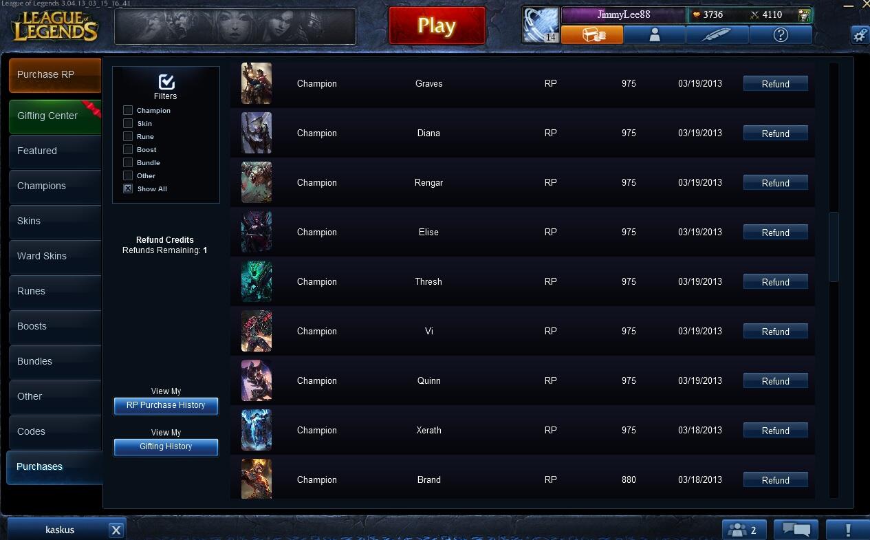 WTS ID League Of Legends Server NA.. FULL CASH
