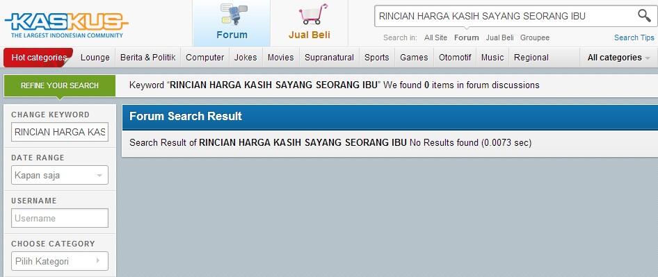 RINCIAN HARGA KASIH SAYANG SEORANG IBU (inspiratif)