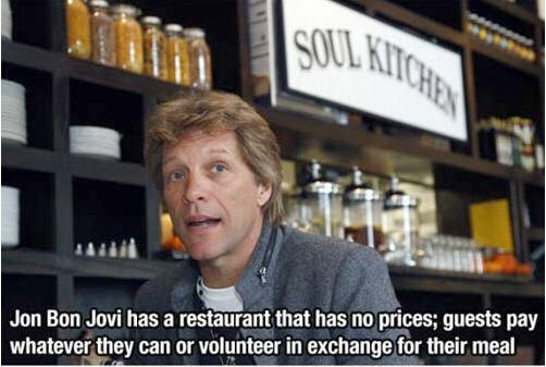 Jon Bon Jovi Punya restaurant, dengan harga sukarela