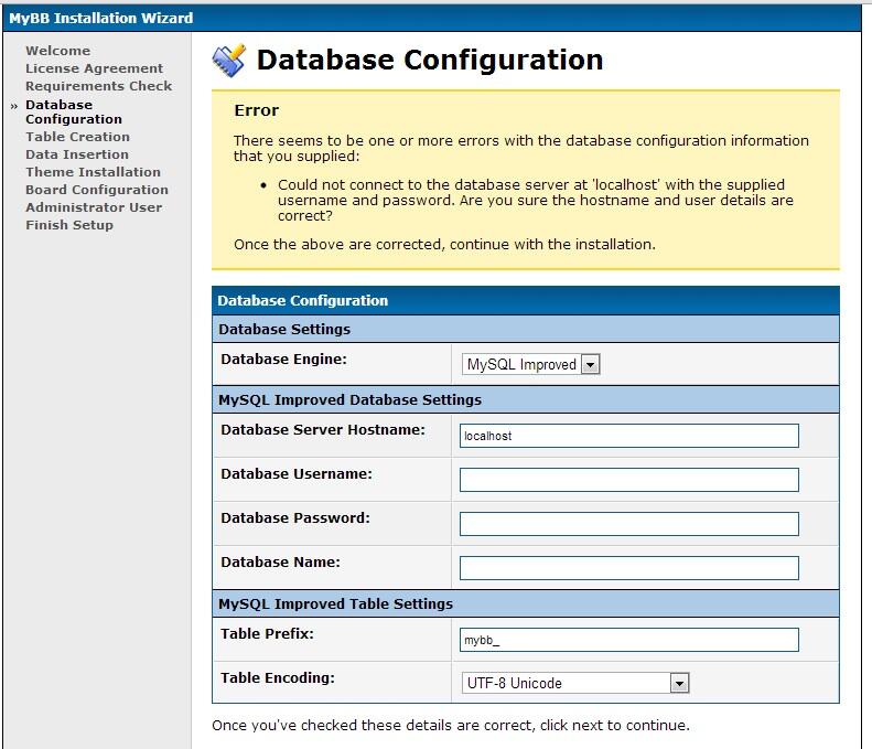 &#91;ASK&#93; Install Database Configuration MyBB Forum