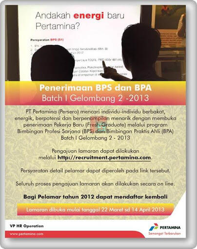 Lowongan Kerja PT. Pertamina (Persero) - SMA/SMK - D3 - S1 Batch 1 Gelomabang 2