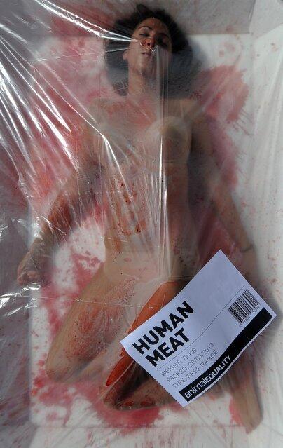 Aksi Semi Telanjang Para Aktivis Vegetarian