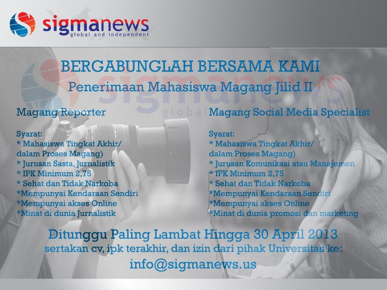 Lowongan Magang Reporter dan Sosial Media Spesialis Untuk Mahasiswa/i