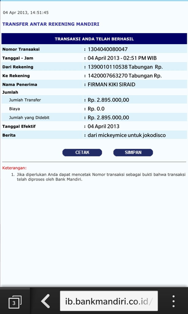 Konfirmasi Transfer Dana Kaskus