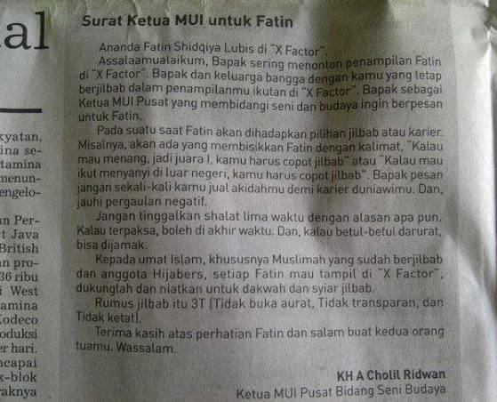 ****SURAT KETUA MUI untuk Fatin Shidqia Lubis****