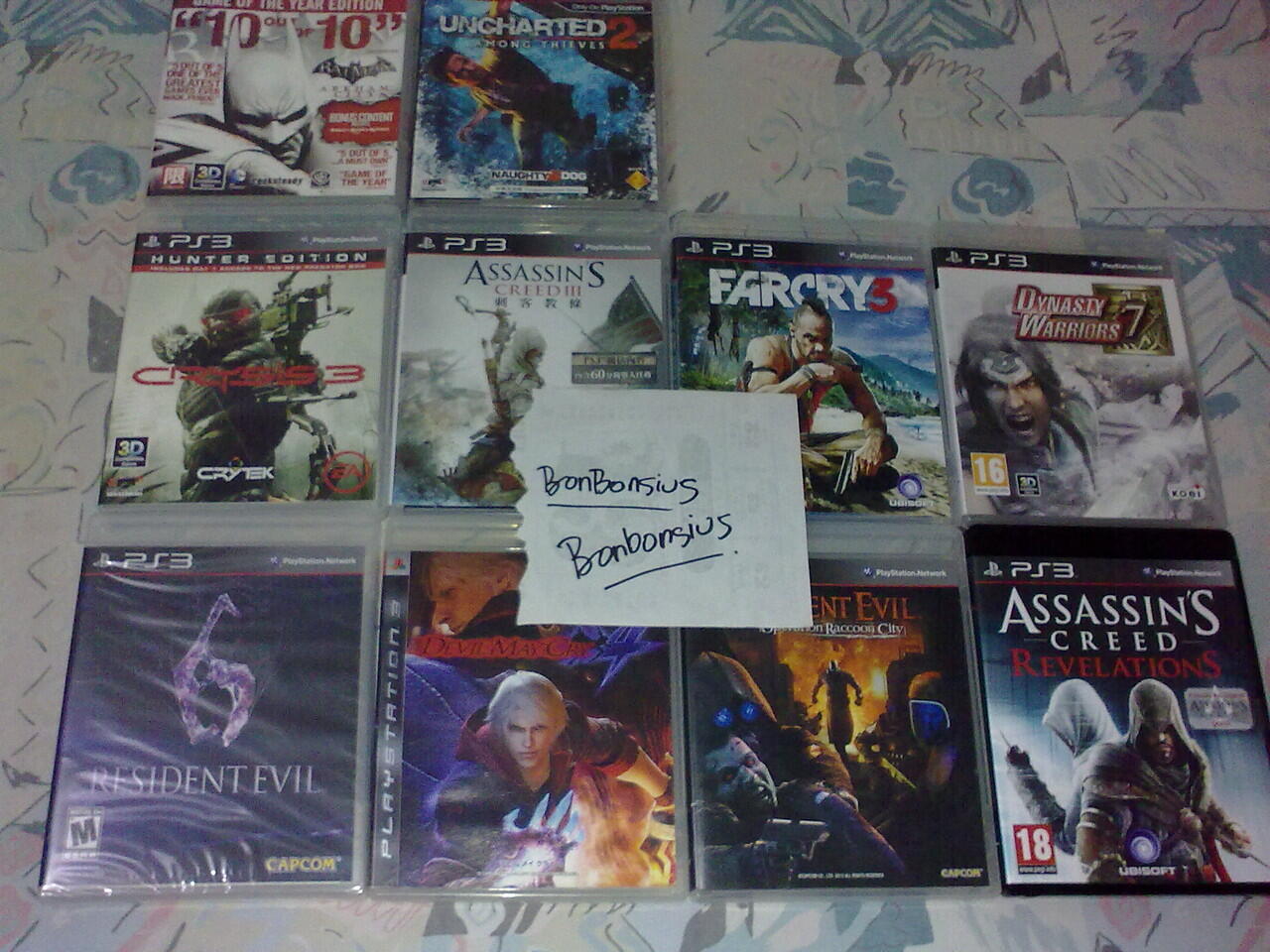 Assassin Creed,FarCry 3,Crysis 3,DMC 4,Batman AC,Resident Evil,Uncharted 2,DW7 PS3