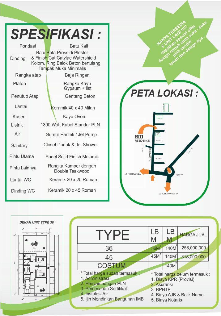 rumah type 36 ( Riti residence ) tanpa DP hanya tinggal 8 unit lagi