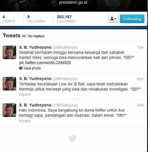 &#91;SHARE&#93; Tweet Pertama Presiden RI