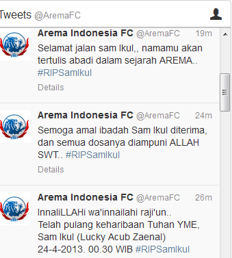 Sam Ikul, Salah Seorang Pendiri Arema Wafat
